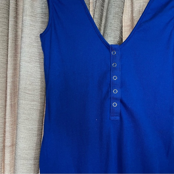 Free People Take Me Out Ribbed Henley Bodysuit in Blue Size Medium - Picture 9 of 14